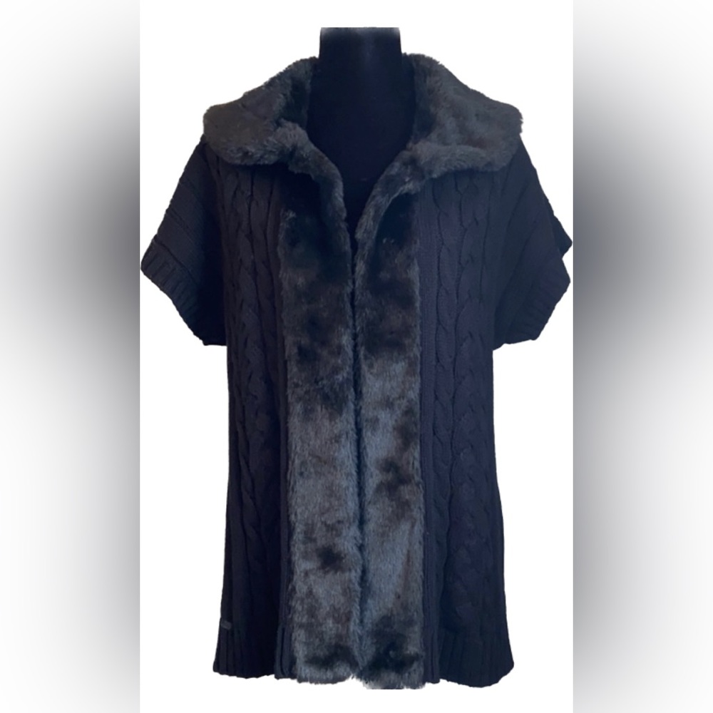 Sweater vest with faux fur collar and trim warm and cozy great for the holidays